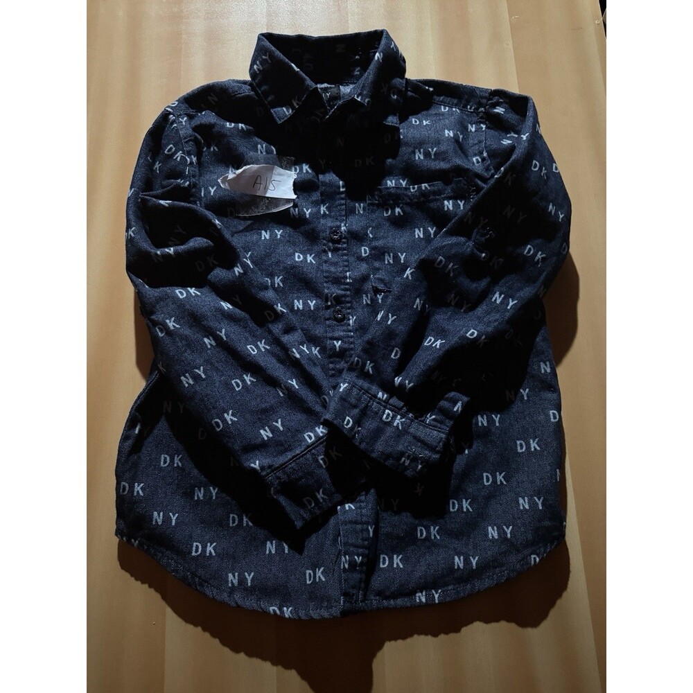 3/$15 DKNY Boys Button Up Shirt Boys 6 Blue Long Sleeve Collared Cotton